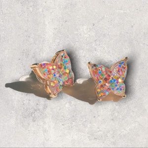Butterfly Stud Earrings Confetti Rainbow Glitter | Costume Jewelry | Fashion